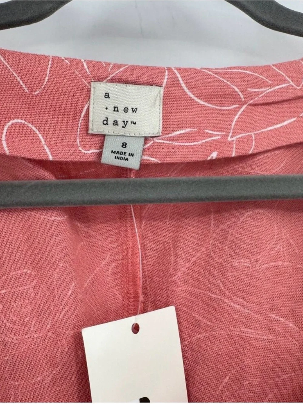 A New Day Womens Pink Floral Linen Blend Short Puff Sleeve Mini Sundress S 8 NWT - Picture 4 of 5